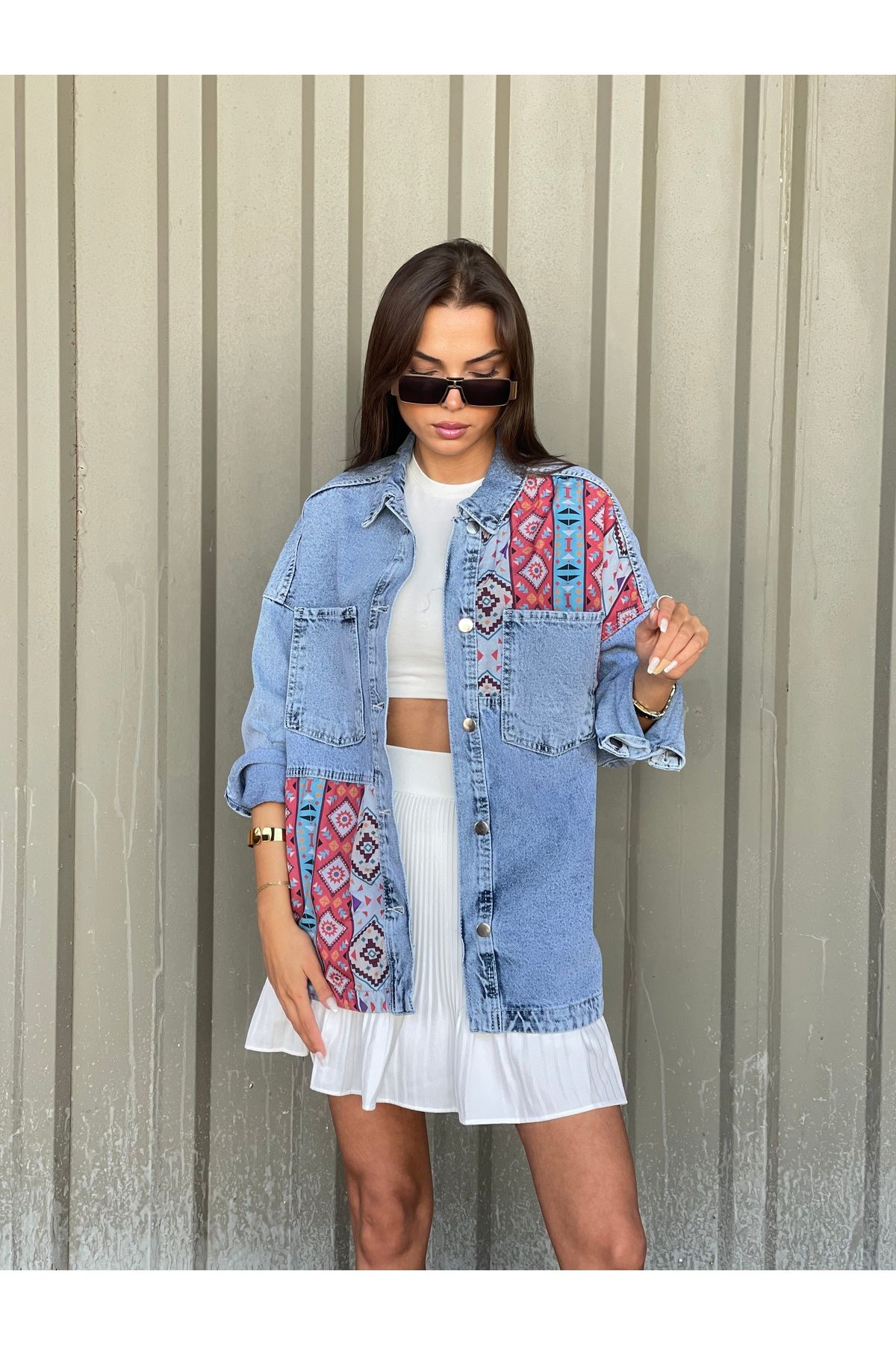 PS-PACHWORK JEAN CEKET - ST00286-Mavi-L