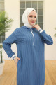 Kolları Ribanalı Kapüşonlu Tunik Indigo 24yt468