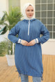 Kolları Ribanalı Kapüşonlu Tunik Indigo 24yt468 Kolları Ribanalı Kapüşonlu Tunik Indigo 24yt468