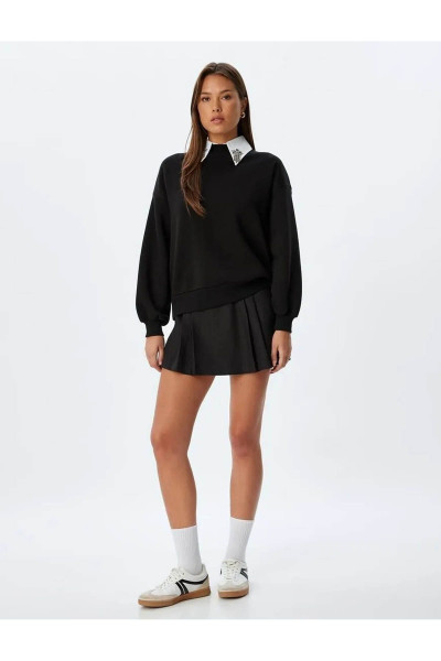 Yaka Sweatshirt Uzun Kollu Üç Iplik Şardonlu Taşlı Gömlek Yaka Sweatshirt Uzun Kollu Üç Iplik Şardonlu Taşlı Gömlek