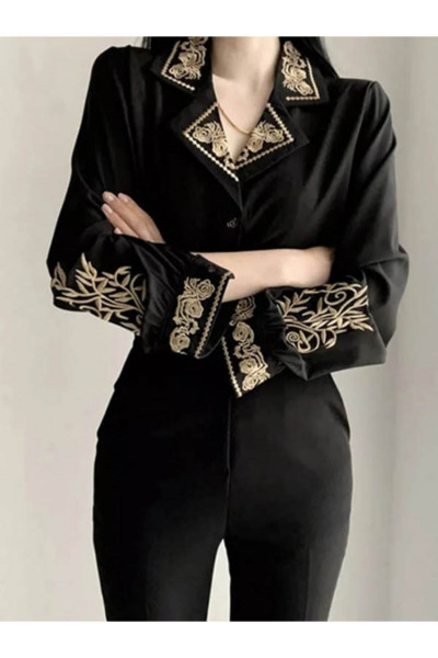 Kadın Siyah Nakışlı Gömlek Kadın Siyah Nakışlı Gömlek