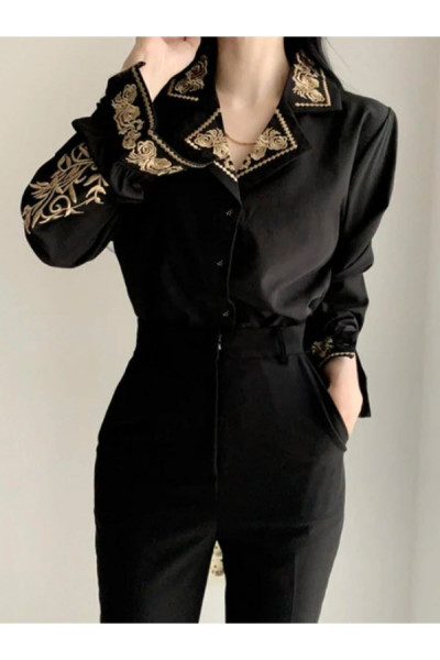 Kadın Siyah Nakışlı Gömlek Kadın Siyah Nakışlı Gömlek