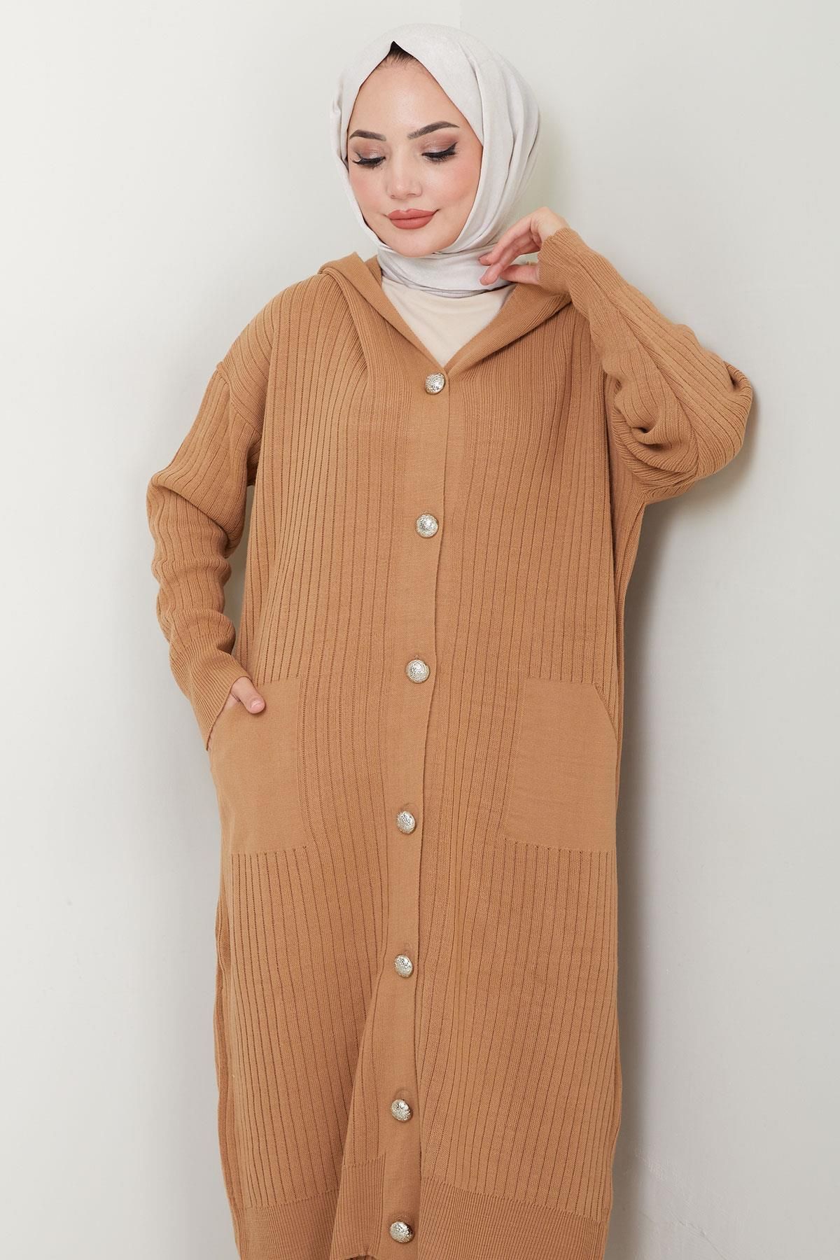 Kapüşonlu Hırka Pantolon Triko İkili Takım Camel HM2572 Kapüşonlu Hırka Pantolon Triko İkili Takım Camel HM2572