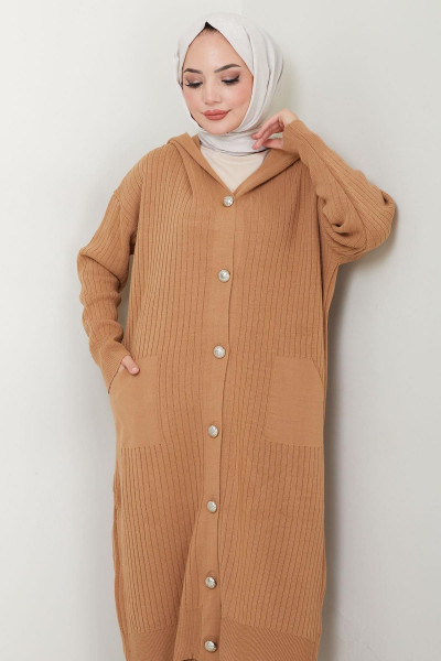 Kapüşonlu Hırka Pantolon Triko İkili Takım Camel HM2572 Kapüşonlu Hırka Pantolon Triko İkili Takım Camel HM2572