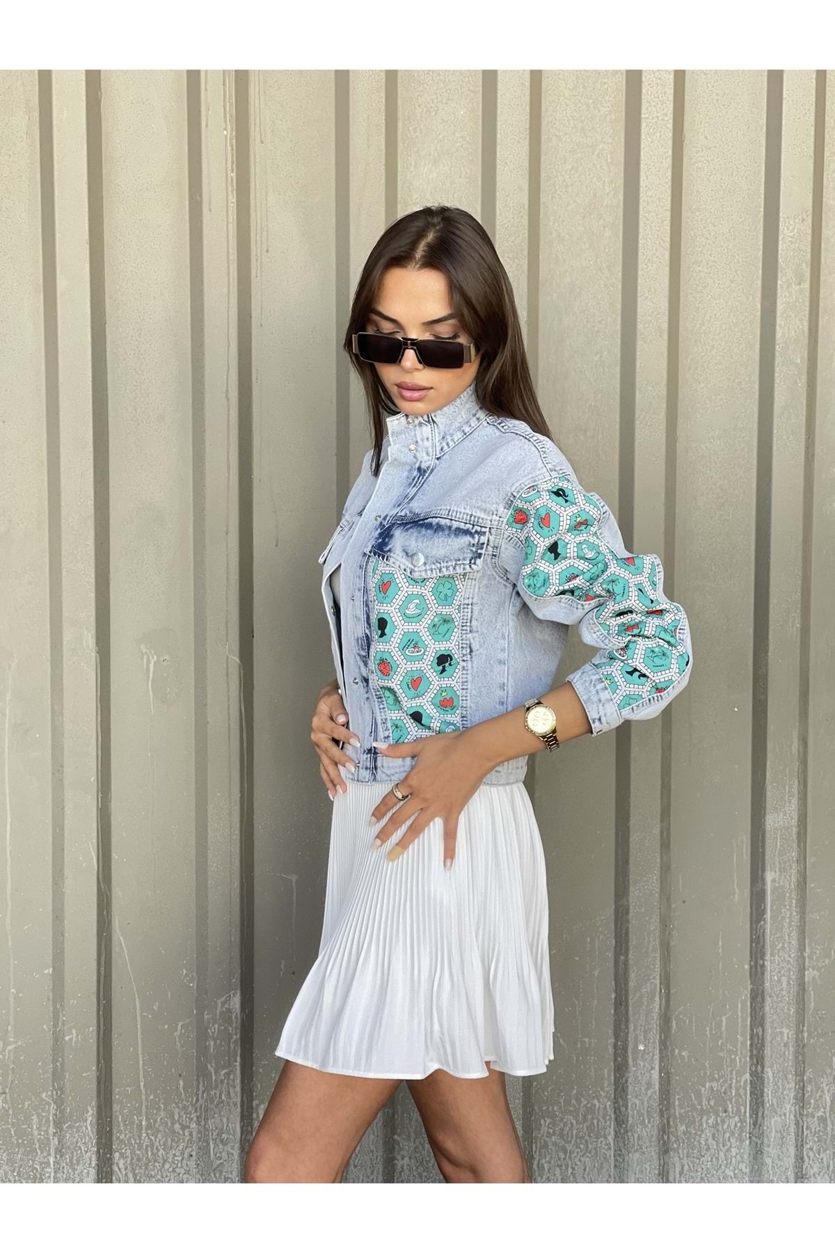 PS-1603 PACHWORK JEAN CEKET - ST00299-Mavi-S PS-1603 PACHWORK JEAN CEKET - ST00299-Mavi-S