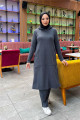 Kapşonlu Yandat Çıtçıtlı Sade Basic Uzun Tunik ve Pantolon İkili Spor Takım - 03071 - Antrasit Kapşonlu Yandat Çıtçıtlı Sade Basic Uzun Tunik ve Pantolon İkili Spor Takım - 03071 - Antrasit