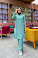 Kapşonlu Yandat Çıtçıtlı Sade Basic Uzun Tunik ve Pantolon İkili Spor Takım - 03071 - Çağla Yeşili Kapşonlu Yandat Çıtçıtlı Sade Basic Uzun Tunik ve Pantolon İkili Spor Takım - 03071 - Çağla Yeşili