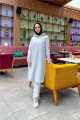 Kapşonlu Yandat Çıtçıtlı Sade Basic Uzun Tunik ve Pantolon İkili Spor Takım - 03071 - Gri Kapşonlu Yandat Çıtçıtlı Sade Basic Uzun Tunik ve Pantolon İkili Spor Takım - 03071 - Gri