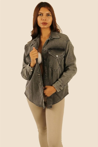 Likralı Koyu Eksitme Yıkamalı Efektli Kadın Denim Kot Ceket- 10-02 - Siyah Likralı Koyu Eksitme Yıkamalı Efektli Kadın Denim Kot Ceket- 10-02 - Siyah