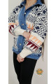Mix Color Denim Detay Etnik Desen Triko Ceket Mix Color Denim Detay Etnik Desen Triko Ceket