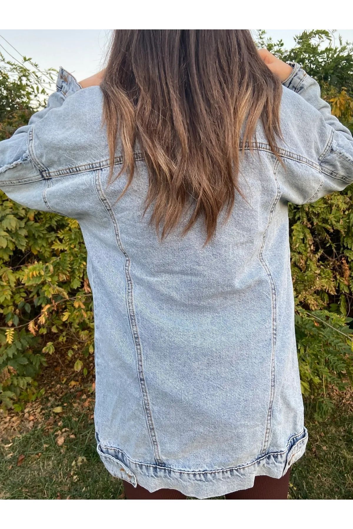 Kadın Uzun Oversize Açık Mavi Kot Ceket Kadın Uzun Oversize Açık Mavi Kot Ceket