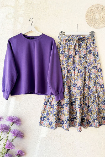 Sare  Etek Bluz Takım - Lila Sare  Etek Bluz Takım - Lila