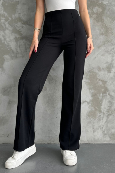 Yeni Sezon Kadın Likralı Beli Lastikli Bol Paça Palazzo Siyah Pantolon Yeni Sezon Kadın Likralı Beli Lastikli Bol Paça Palazzo Siyah Pantolon