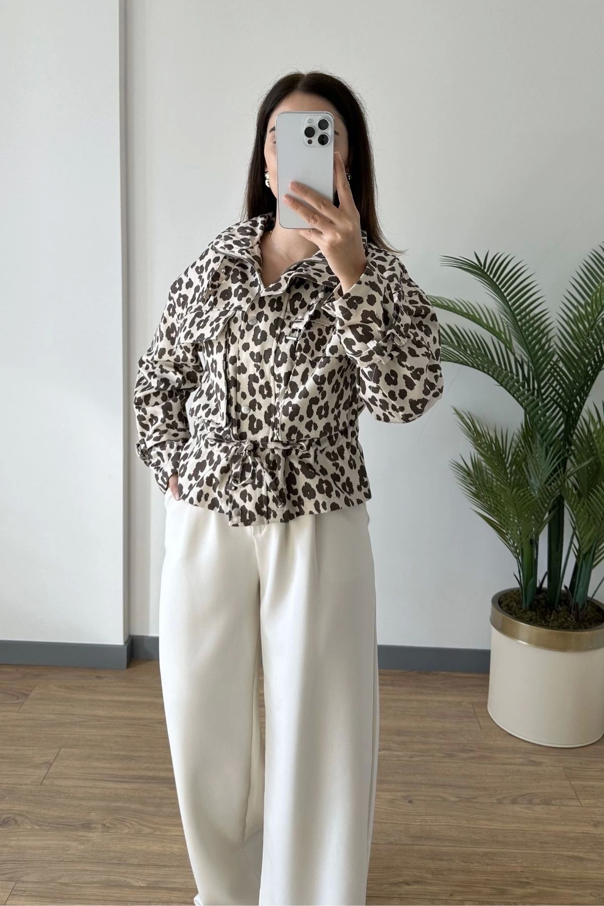RBN038 99481 Kol Kemer Detay Leopar Ceket LEOPAR RBN038 99481 Kol Kemer Detay Leopar Ceket LEOPAR