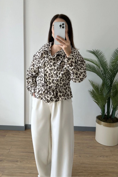 RBN038 99481 Kol Kemer Detay Leopar Ceket LEOPAR RBN038 99481 Kol Kemer Detay Leopar Ceket LEOPAR