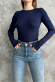 Lacivert Bisiklet Yaka Basic Uzun Kollu Body Lacivert Bisiklet Yaka Basic Uzun Kollu Body