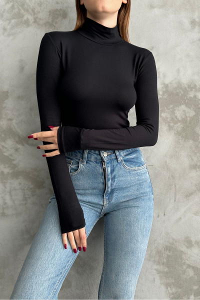Siyah Yarım Balıkçı Yaka Basic Uzun Kollu Body Siyah Yarım Balıkçı Yaka Basic Uzun Kollu Body