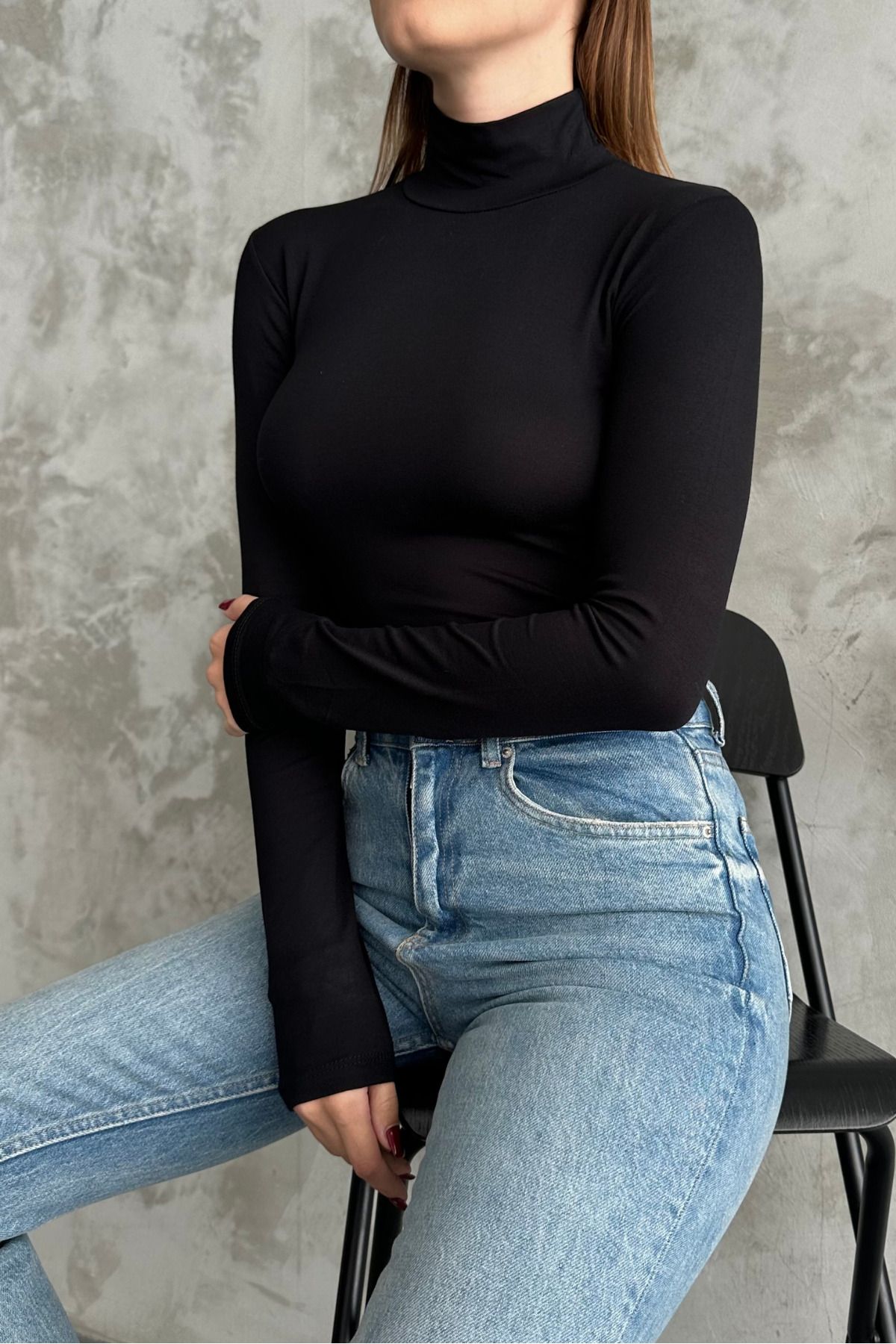 Siyah Yarım Balıkçı Yaka Basic Uzun Kollu Body Siyah Yarım Balıkçı Yaka Basic Uzun Kollu Body