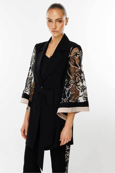 Modailgi  Kolları Evaze Güpürlü Uzun Ceket Siyah Modailgi  Kolları Evaze Güpürlü Uzun Ceket Siyah