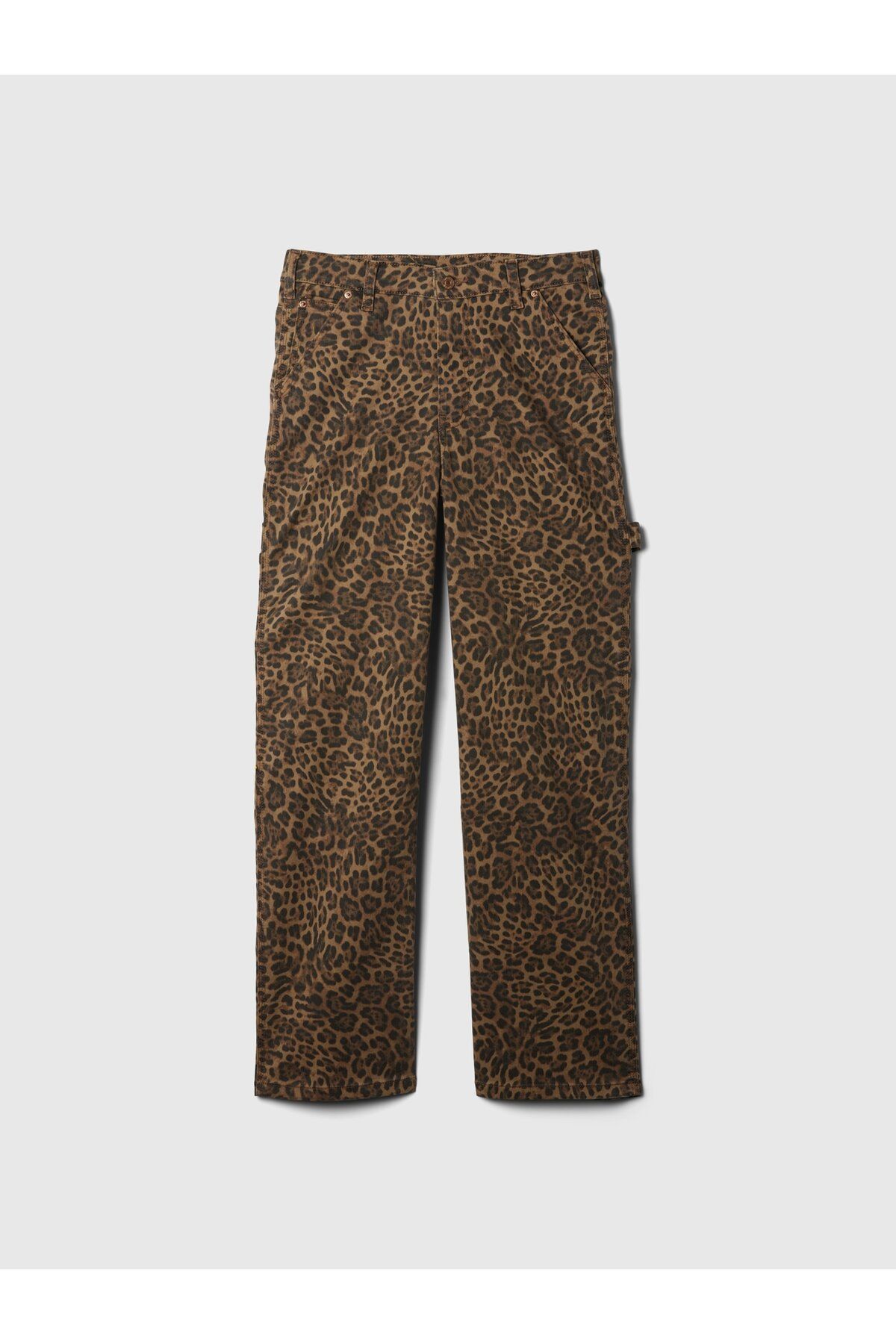 Kadın Kahverengi Mid Rise '90s Loose Leopar Desenli Kargo Jean Pantolon