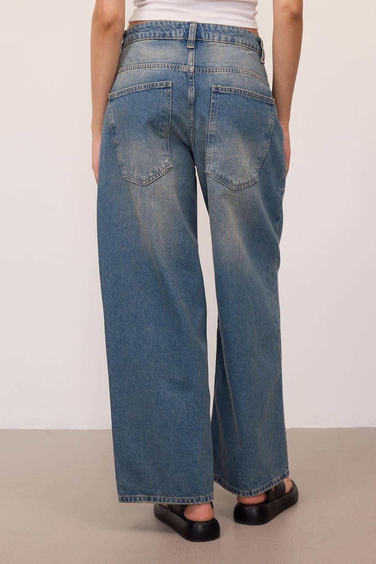 Yırtık Detaylı Wide Leg Jean PN5293-PNİ