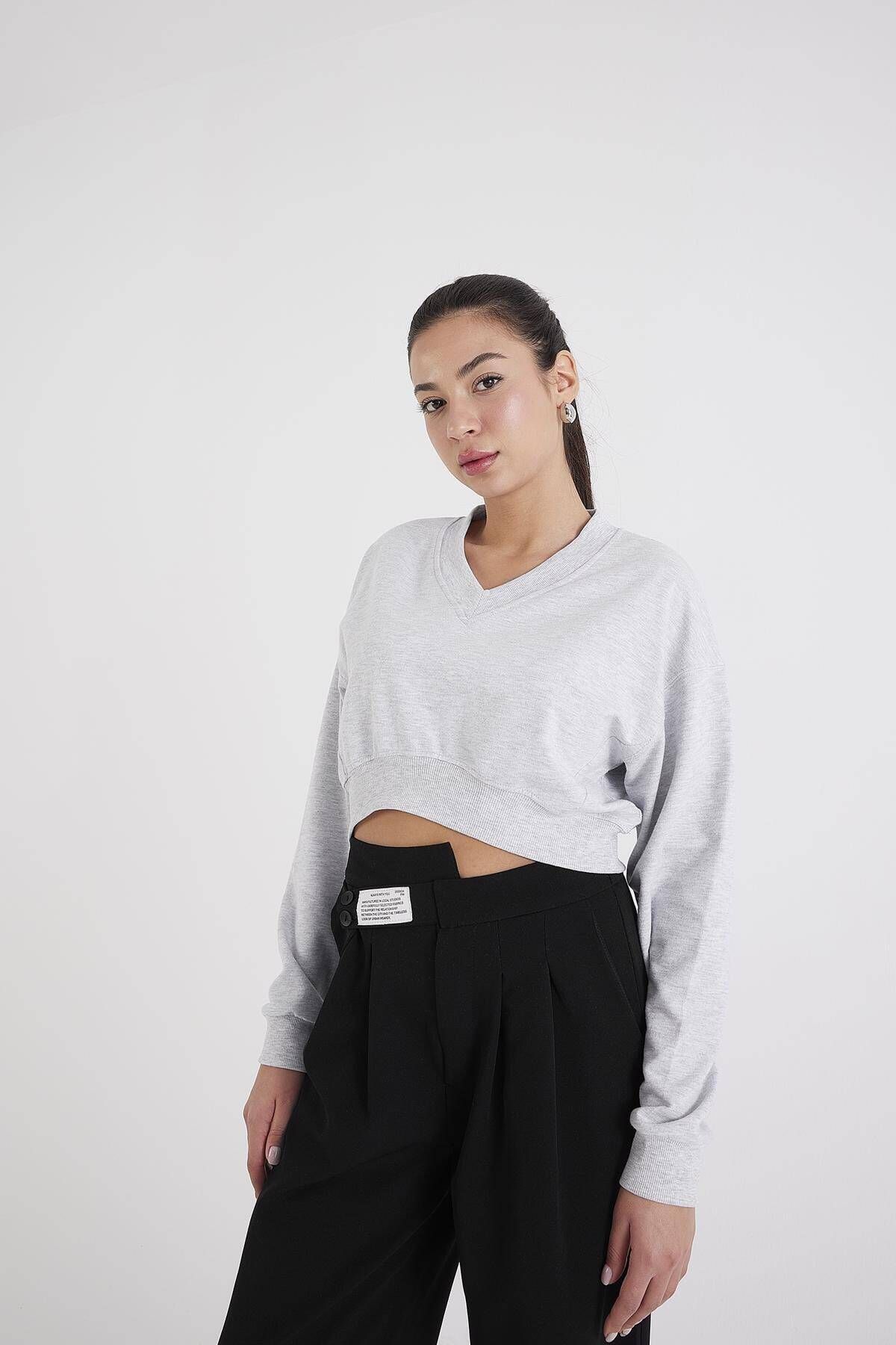 V Yaka Crop Sweatshirt S1494-i2