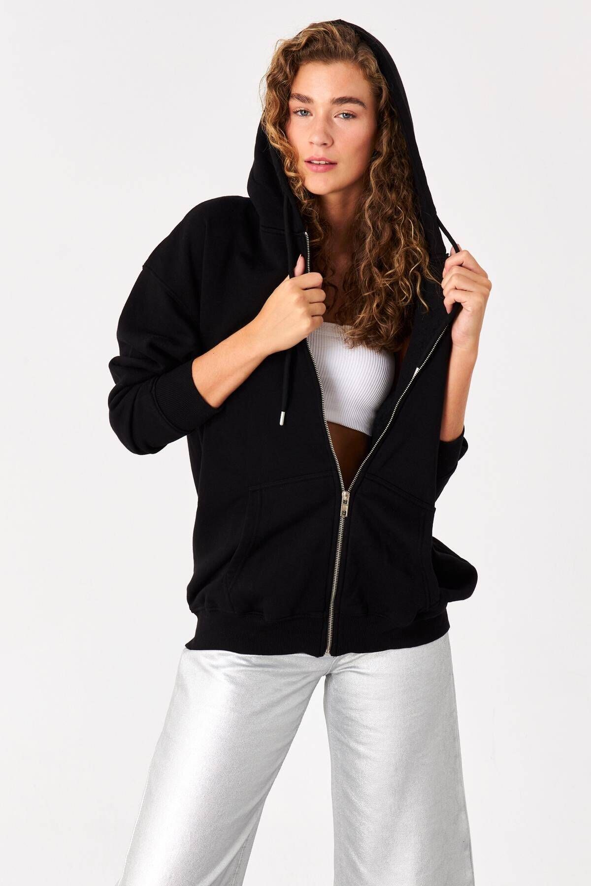 Şardonlu Fermuarlı Oversize Sweatshirt H9476-g12v3