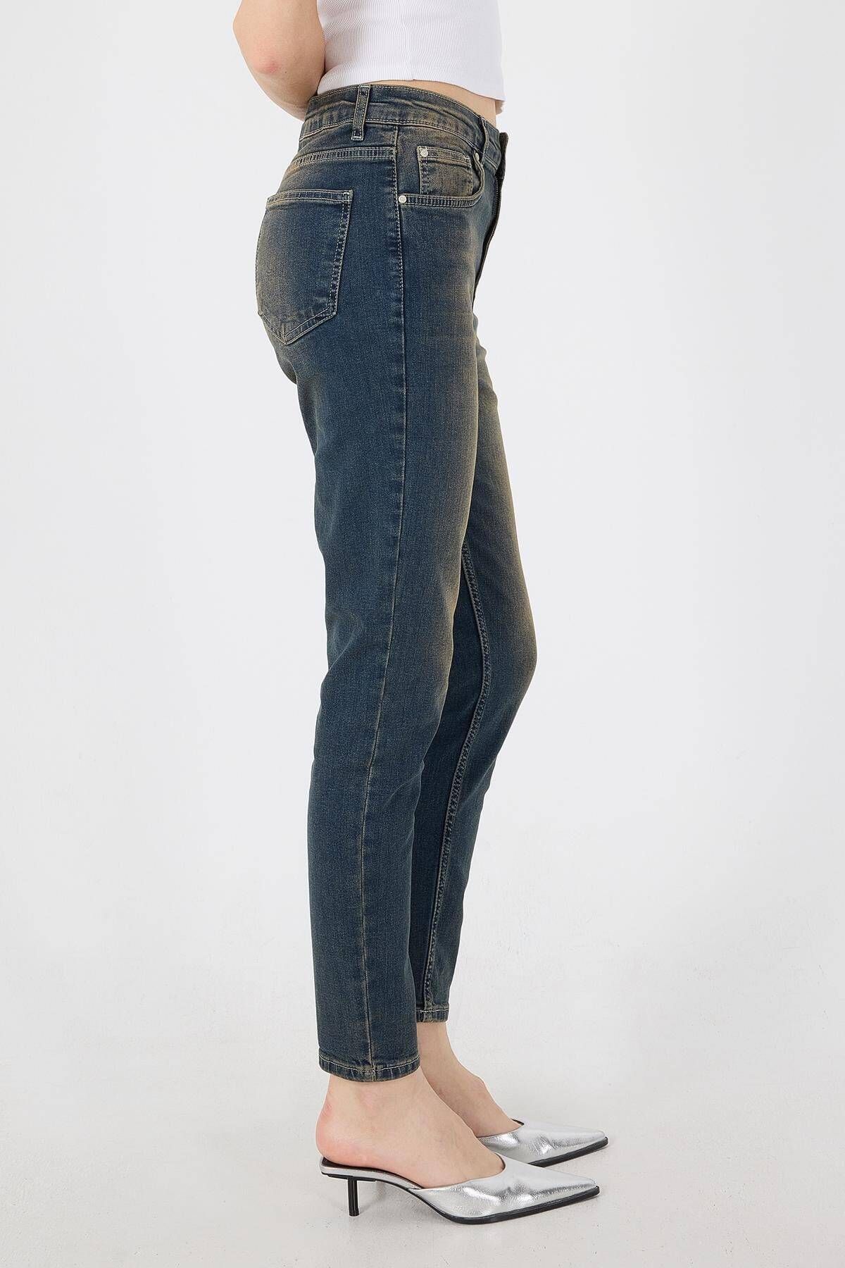 Eskitme Detaylı Skinny Jean Pantolon PN13672-PNK