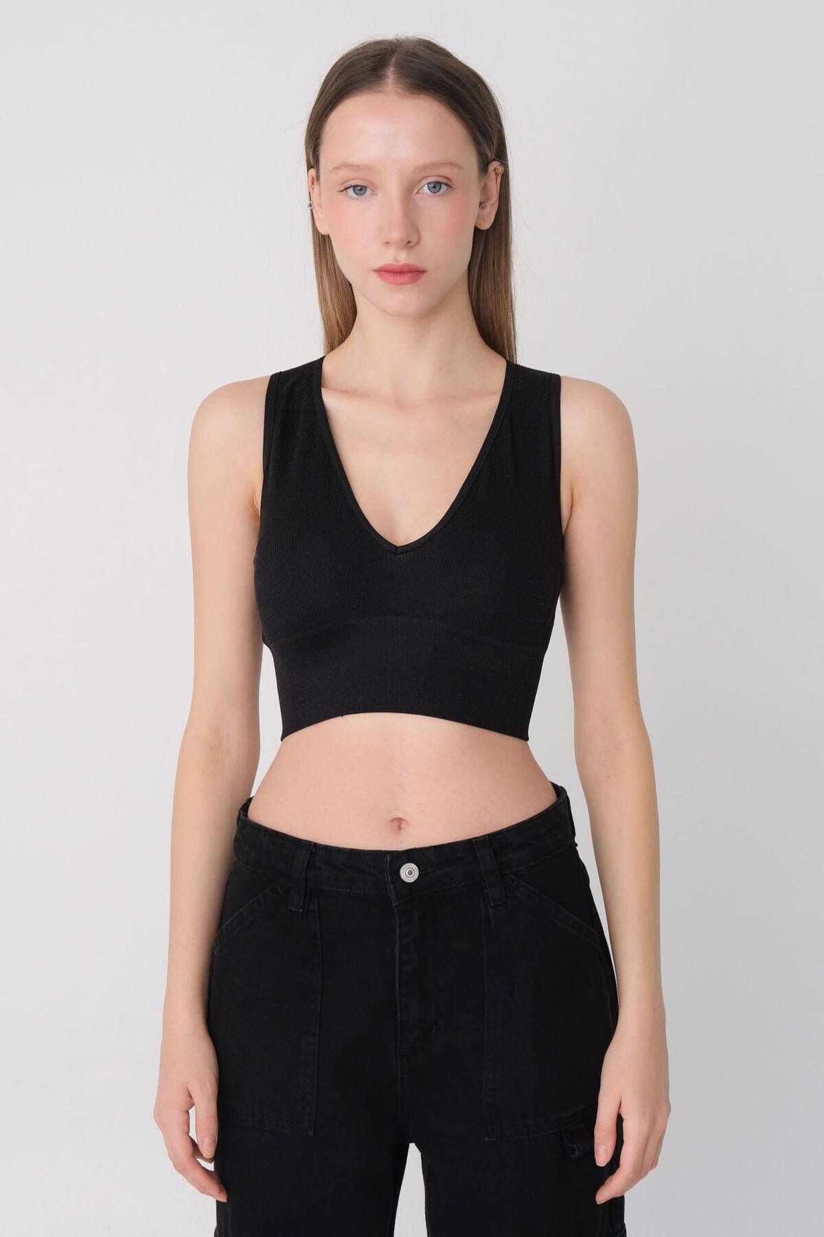 V Yaka Kalın Askılı Seamless Crop A0131-dk8 V Yaka Kalın Askılı Seamless Crop A0131-dk8
