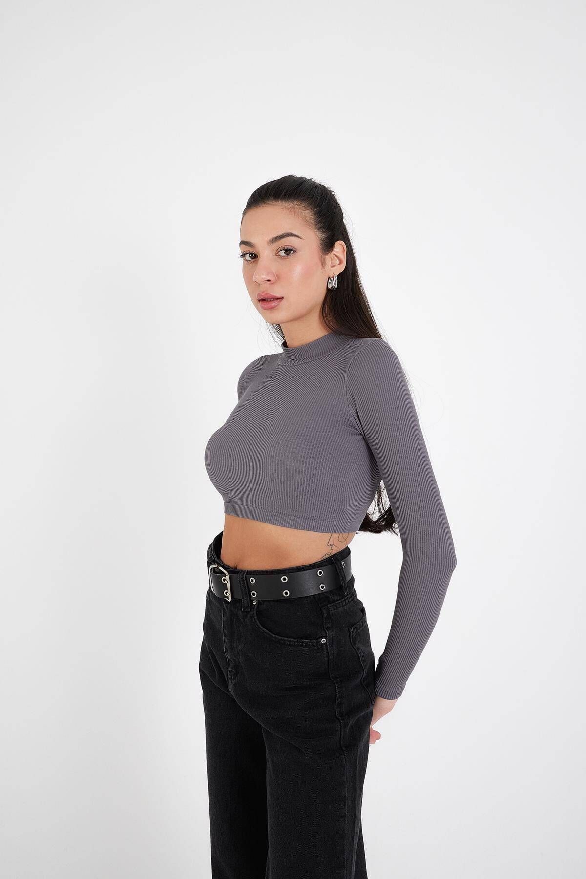 Uzun Kol Seamless Crop Bluz B0409-l5