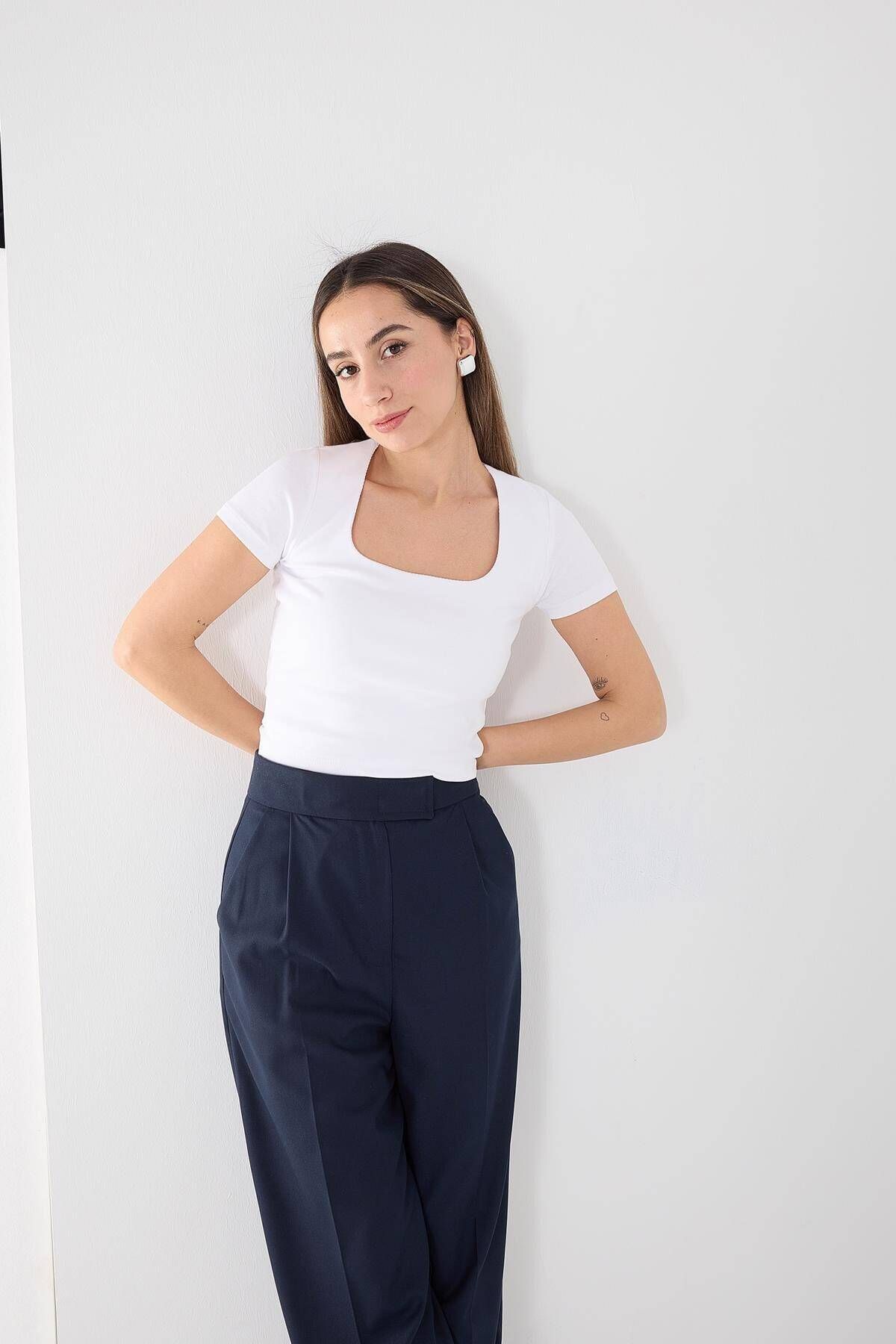 U Yaka Kısa Kollu Basic Bluz P3872-t9 U Yaka Kısa Kollu Basic Bluz P3872-t9