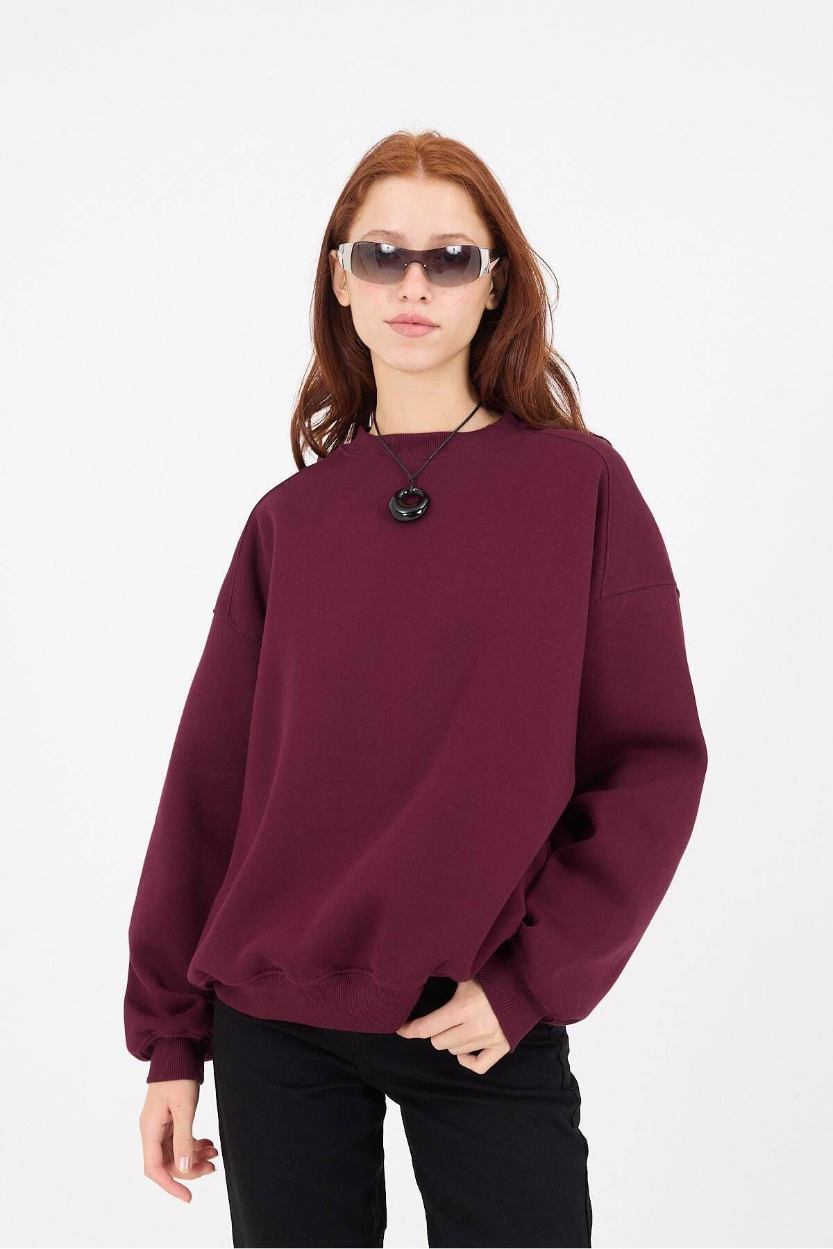 Bisiklet Yaka Şardonlu Basic Sweatshirt S3408-K11