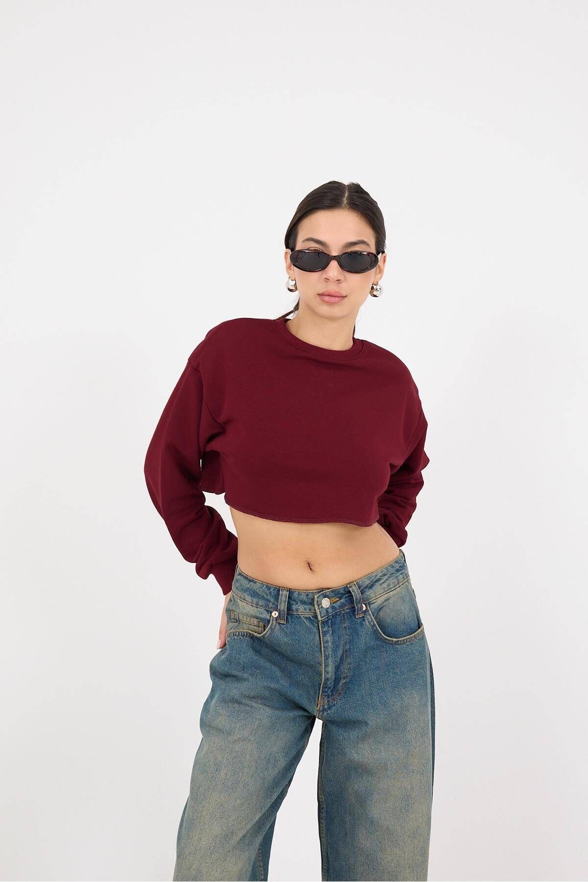 Bisiklet Yaka Crop Sweatshirt S135-X6