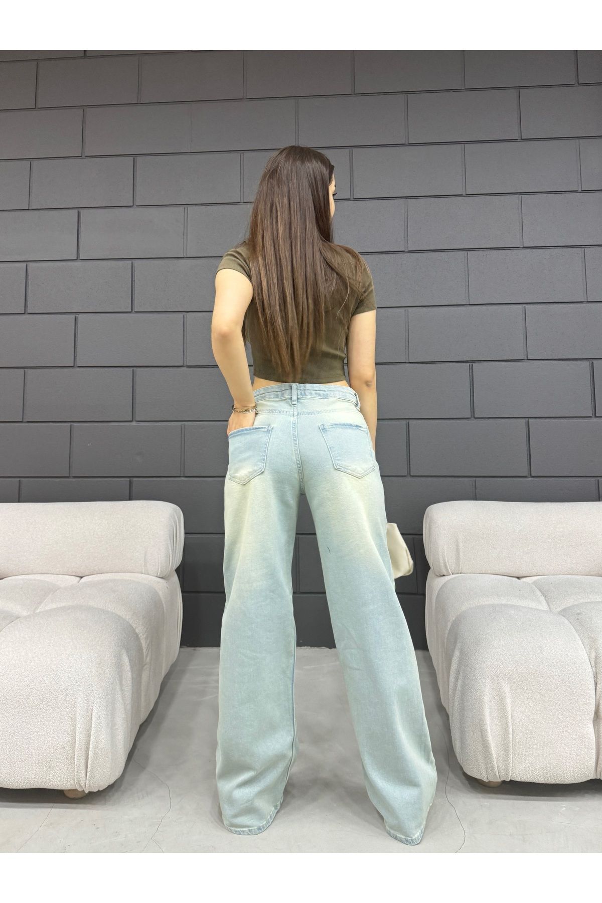 Kadın Soluk Efekt Vintage Yüksek Bel Wide Leg Jeans Kadın Soluk Efekt Vintage Yüksek Bel Wide Leg Jeans