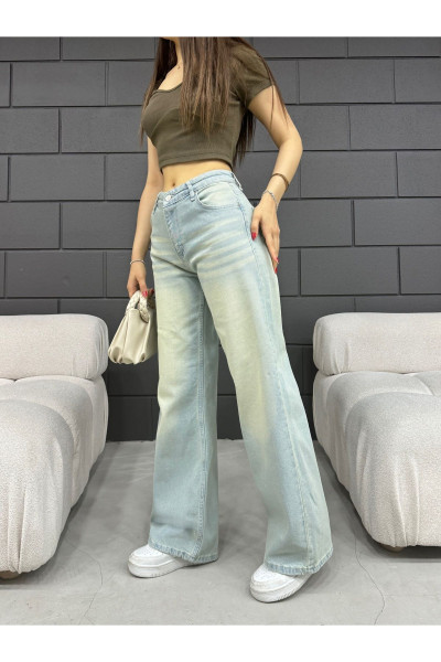 Kadın Soluk Efekt Vintage Yüksek Bel Wide Leg Jeans Kadın Soluk Efekt Vintage Yüksek Bel Wide Leg Jeans
