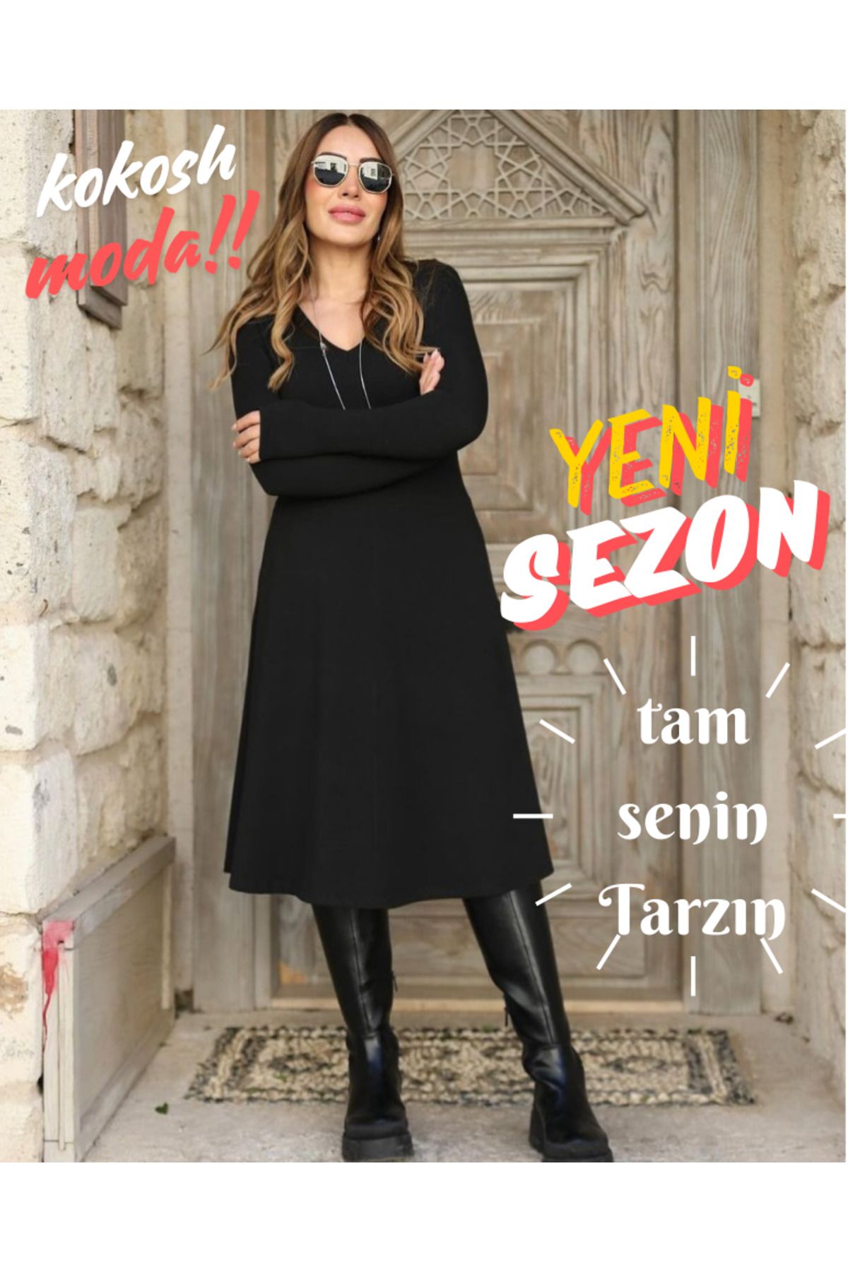 Kadın Şık Salaş Uzun Kollu Midi Siyah Elbise Kadın Şık Salaş Uzun Kollu Midi Siyah Elbise
