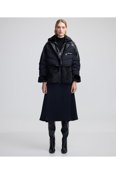 Suni kürk ve deri mix şişme mont Suni kürk ve deri mix şişme mont