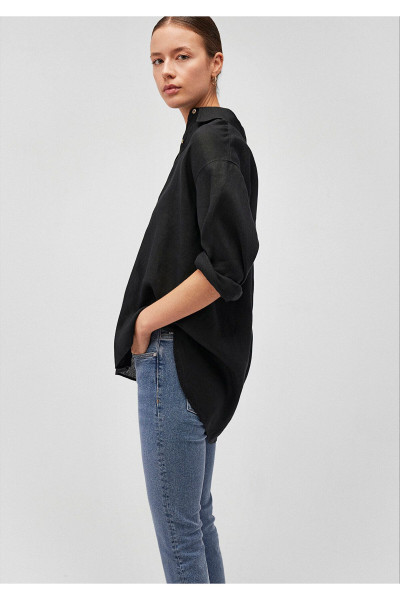 Siyah Keten Gömlek Loose Fit / Bol Rahat Kesim 1210747-900 Siyah Keten Gömlek Loose Fit / Bol Rahat Kesim 1210747-900