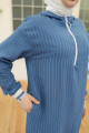Kolları Ribanalı Kapüşonlu Tunik Indigo 24yt468 Kolları Ribanalı Kapüşonlu Tunik Indigo 24yt468