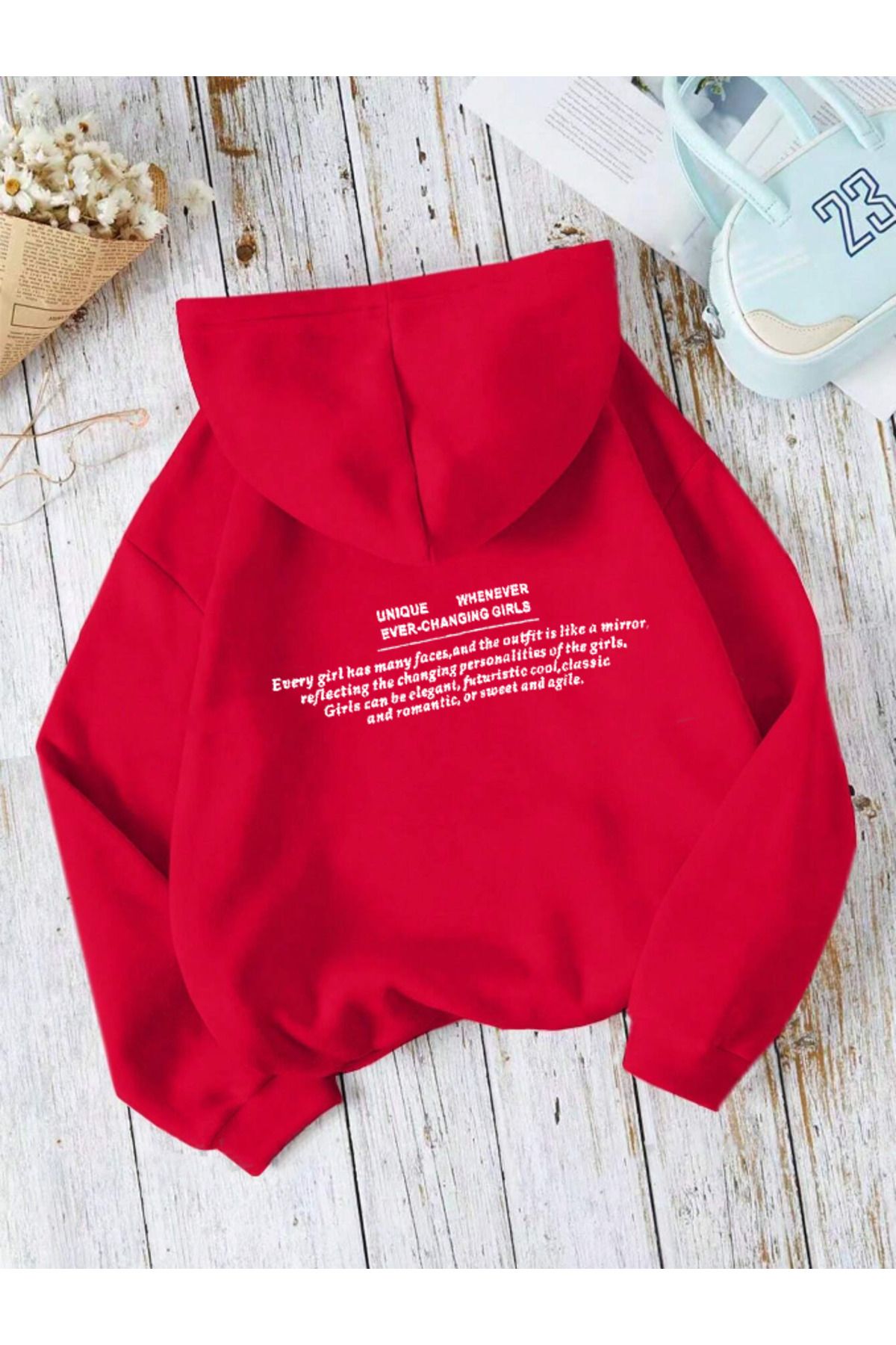 Unisex Erkek/Kadın UNİQUE Renkli Özel Baskılı Pamuklu Oversize Kapüşonlu Sweatshirt