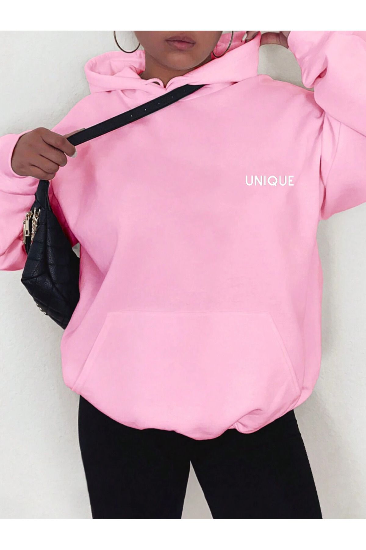 Unisex Erkek/Kadın UNİQUE Renkli Özel Baskılı Pamuklu Oversize Kapüşonlu Sweatshirt