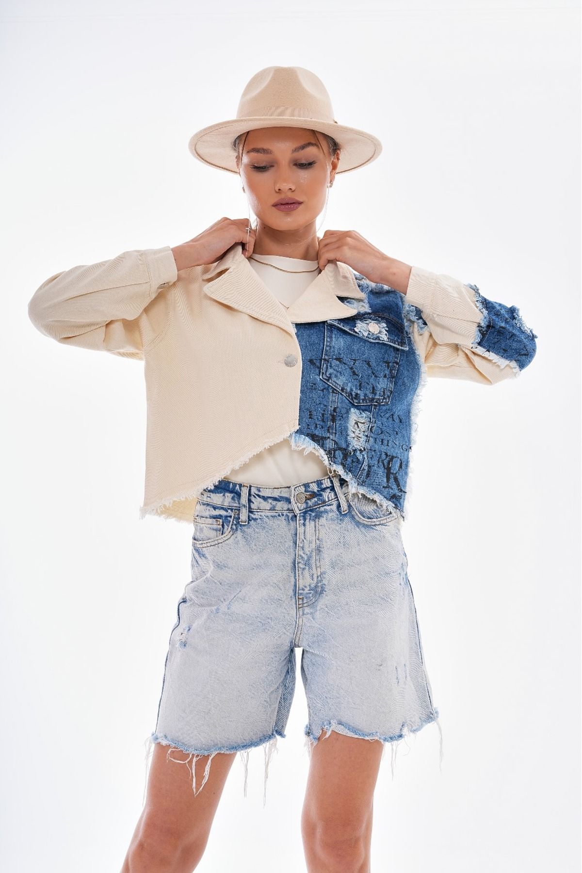 Yırtık Detaylı Bohem Denim Gabardin Ceket Yırtık Detaylı Bohem Denim Gabardin Ceket