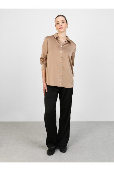 Sedef Düğme Detaylı Saten Tunik - Natural - Refka Sedef Düğme Detaylı Saten Tunik - Natural - Refka