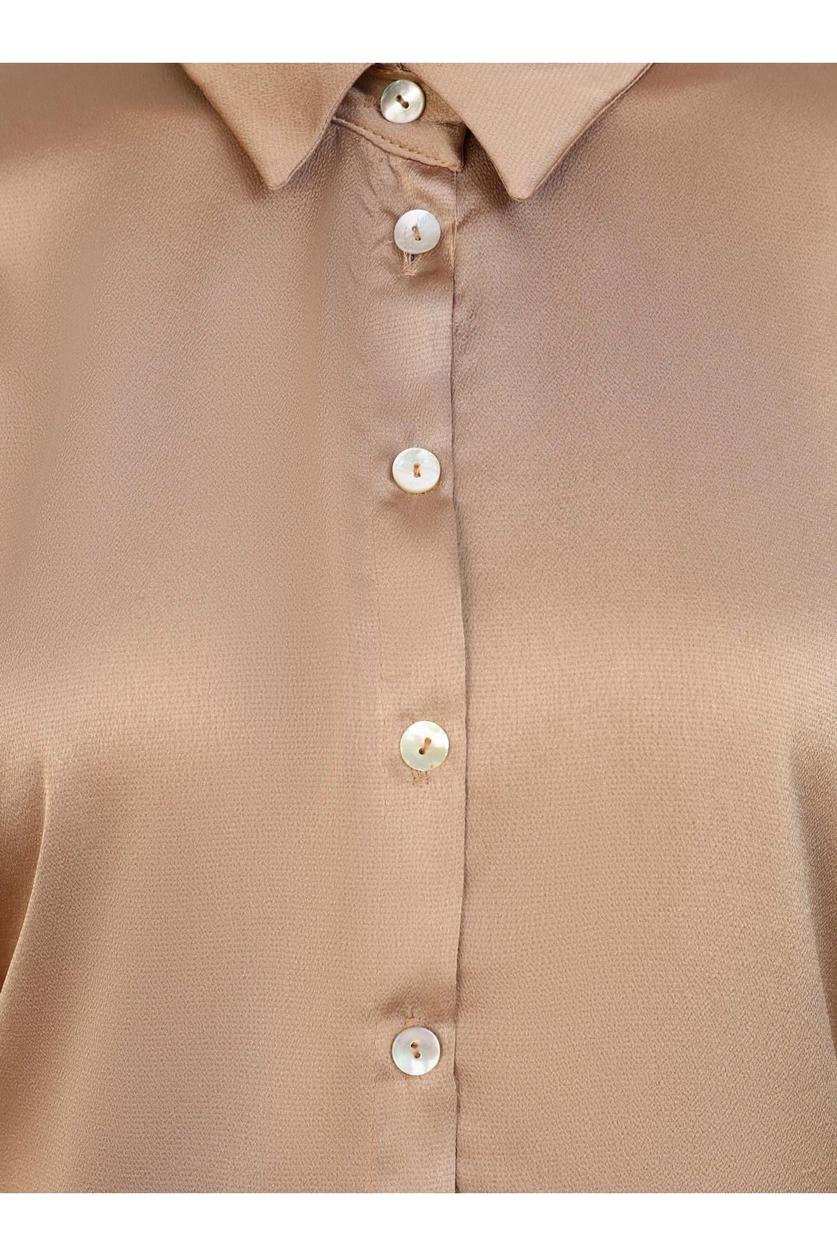 Sedef Düğme Detaylı Saten Tunik - Natural - Refka Sedef Düğme Detaylı Saten Tunik - Natural - Refka