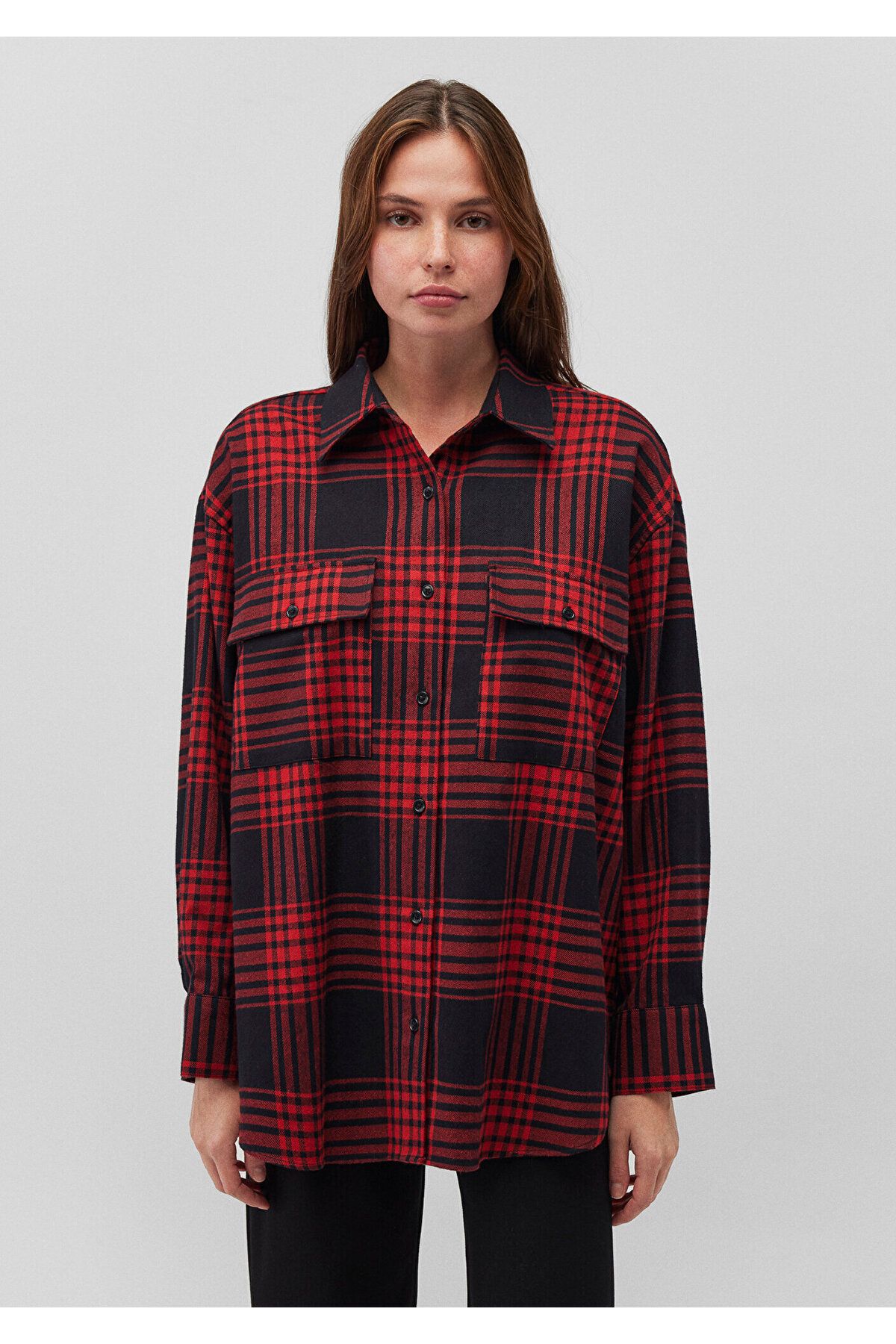 Kareli Kırmızı Gömlek Oversize / Geniş Kesim 1210993-80116 Kareli Kırmızı Gömlek Oversize / Geniş Kesim 1210993-80116