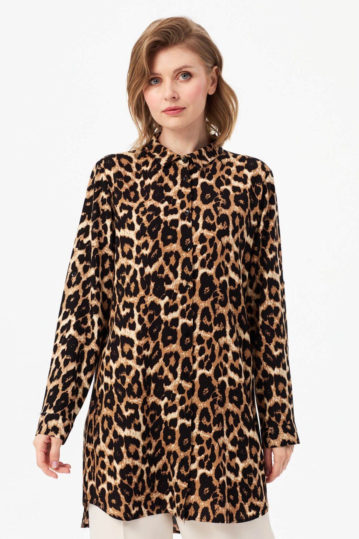 Leopar Desenli Tunik Kahve