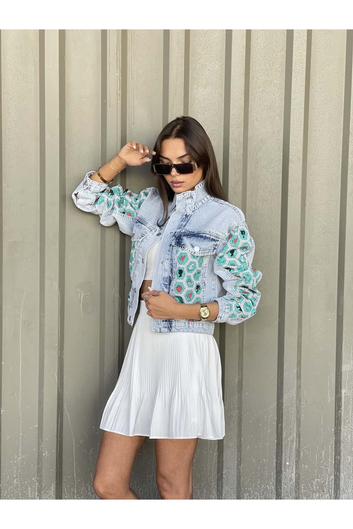 PS-1603 PACHWORK JEAN CEKET - ST00299-Mavi-S PS-1603 PACHWORK JEAN CEKET - ST00299-Mavi-S