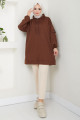 Kapüşonlu Kolu Cep Detaylı Sweatshirt Tunik Kahverengi HM2582 Kapüşonlu Kolu Cep Detaylı Sweatshirt Tunik Kahverengi HM2582