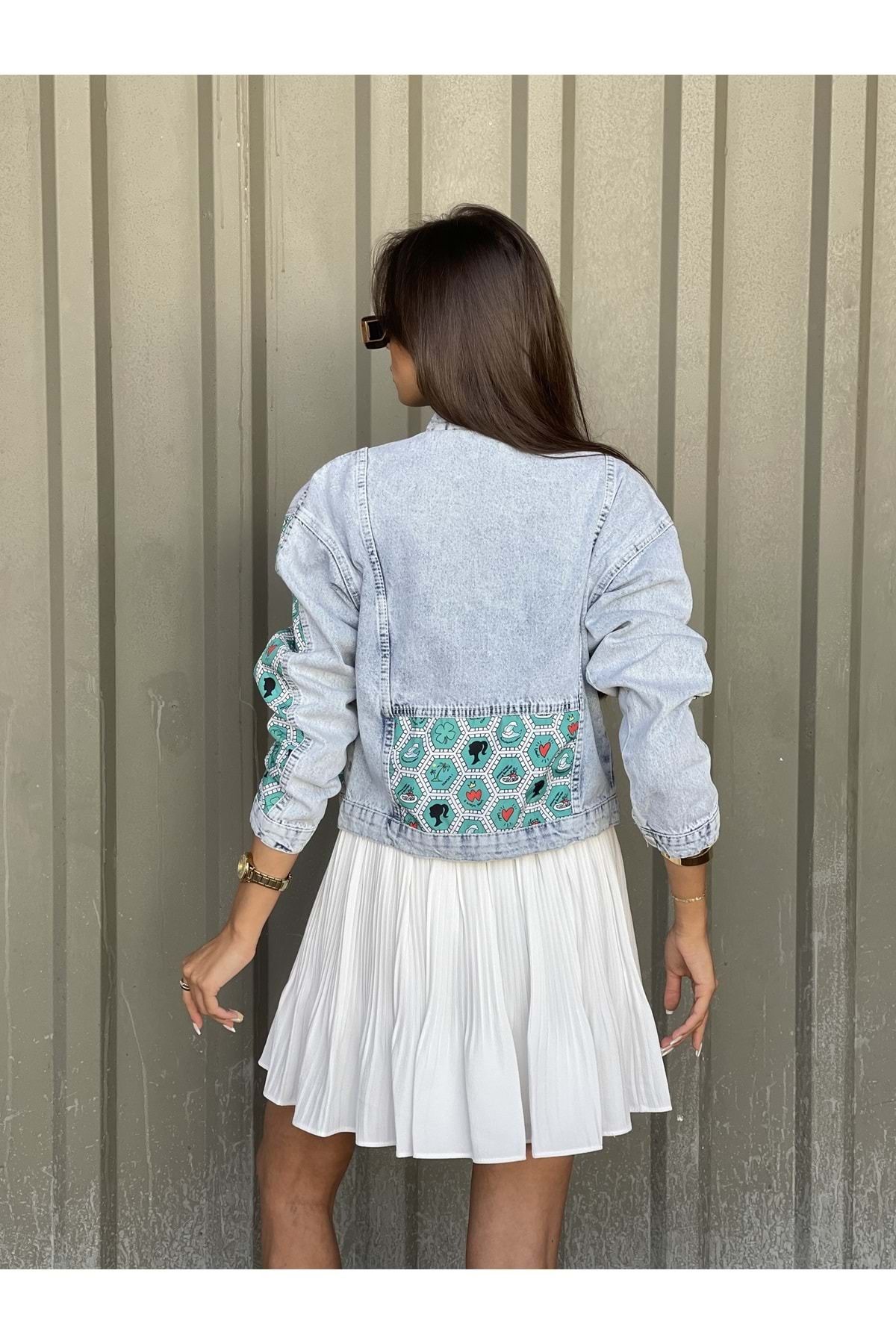 PS-1603 PACHWORK JEAN CEKET - ST00299-Mavi-S PS-1603 PACHWORK JEAN CEKET - ST00299-Mavi-S