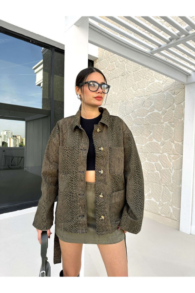 Snake Desen Dört Cep Kuşaklı Ceket Snake Desen Dört Cep Kuşaklı Ceket